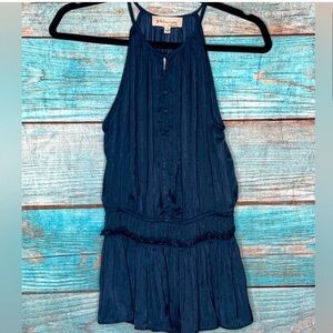 Philosophy Blouse S Halter Top Satin Navy Blue Button Front Relaxed Dressy Party